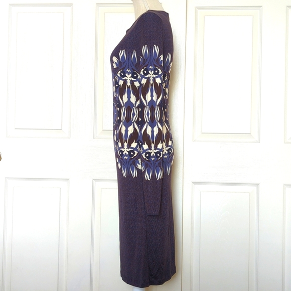 Tory Burch Flavia Blue Multicolored Long Sleeve Silk Dress - Picture 8 of 12